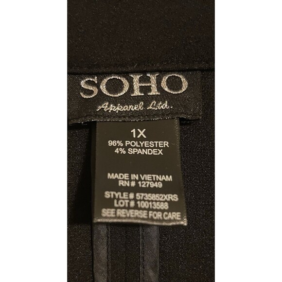SOHO Apparel Ltd Blazer Suit Jacket Black 3/4 Gathered Sleeves Women’s SZ 1X - Picture 2 of 9
